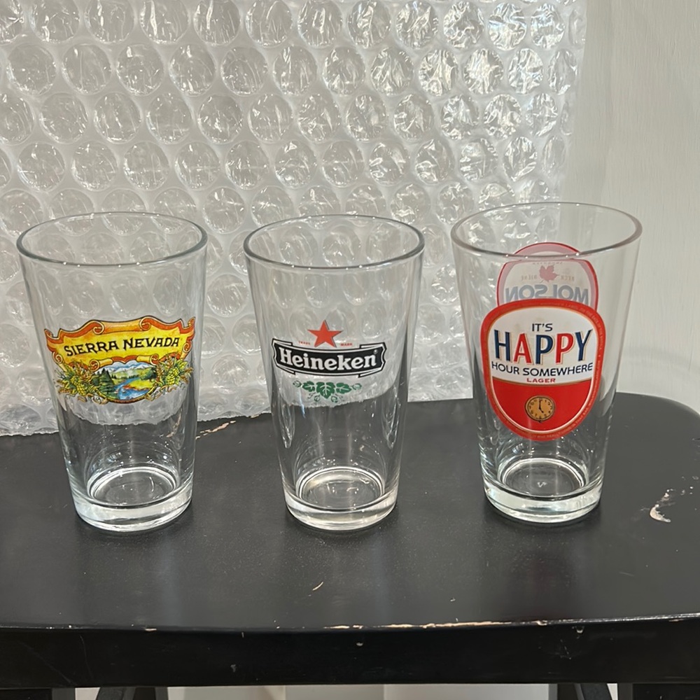 Heineken, Sierra Nevada, and Molson 16 oz Pint Glasses - Lot of (3)